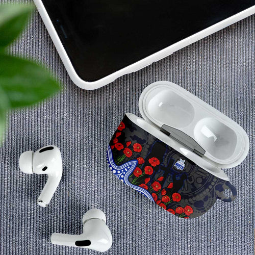 North Melbourne Kangaroos ANZAC Day AirPods Case Indigenous Dot Art with Poppy Flower Tribute