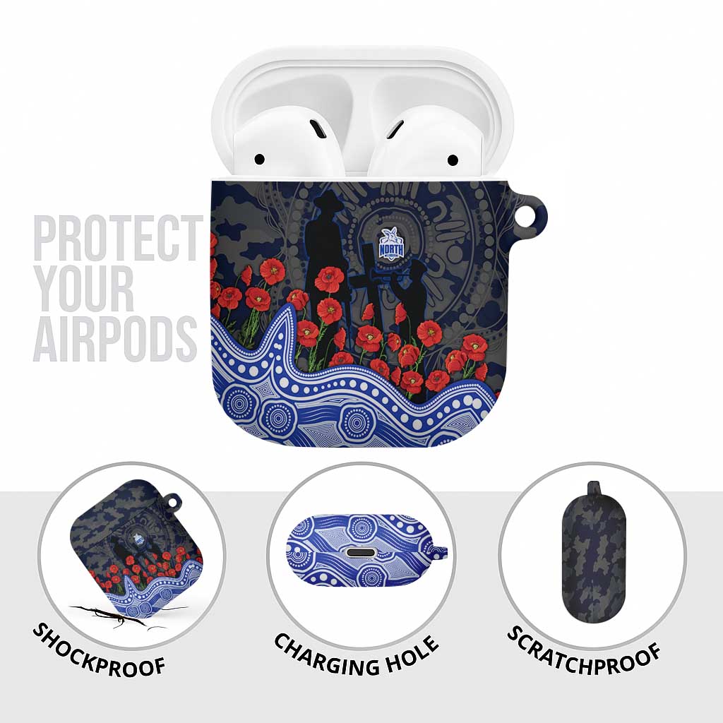 North Melbourne Kangaroos ANZAC Day AirPods Case Indigenous Dot Art with Poppy Flower Tribute