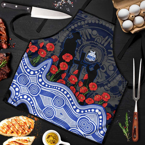 North Melbourne Kangaroos ANZAC Day Apron Indigenous Dot Art with Poppy Flower Tribute