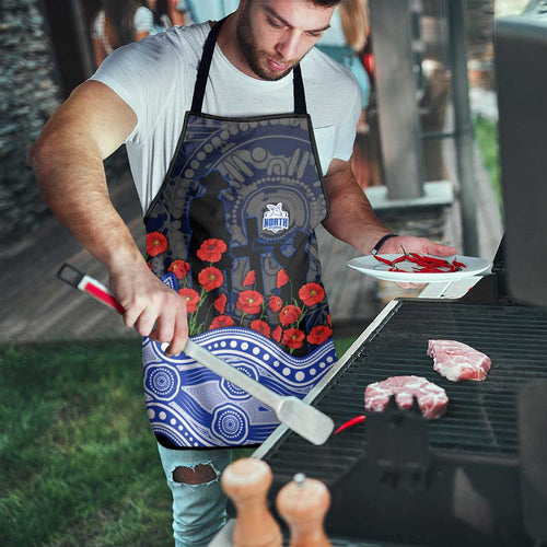 North Melbourne Kangaroos ANZAC Day Apron Indigenous Dot Art with Poppy Flower Tribute