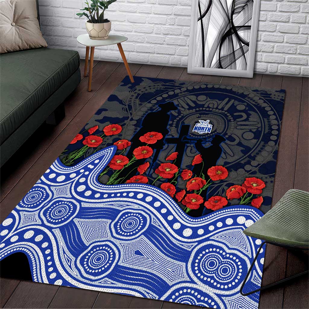 North Melbourne Kangaroos ANZAC Day Area Rug Indigenous Dot Art with Poppy Flower Tribute