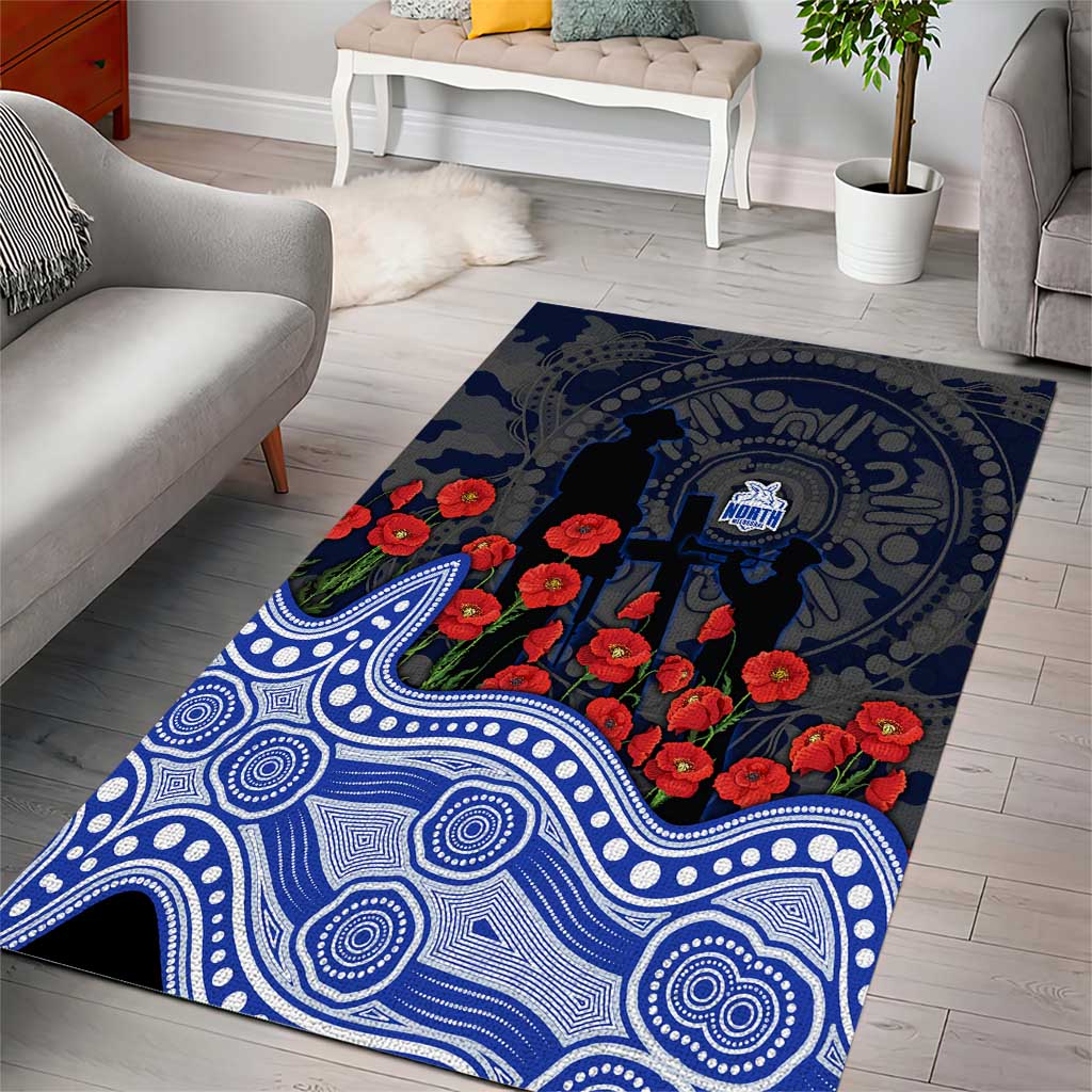 North Melbourne Kangaroos ANZAC Day Area Rug Indigenous Dot Art with Poppy Flower Tribute