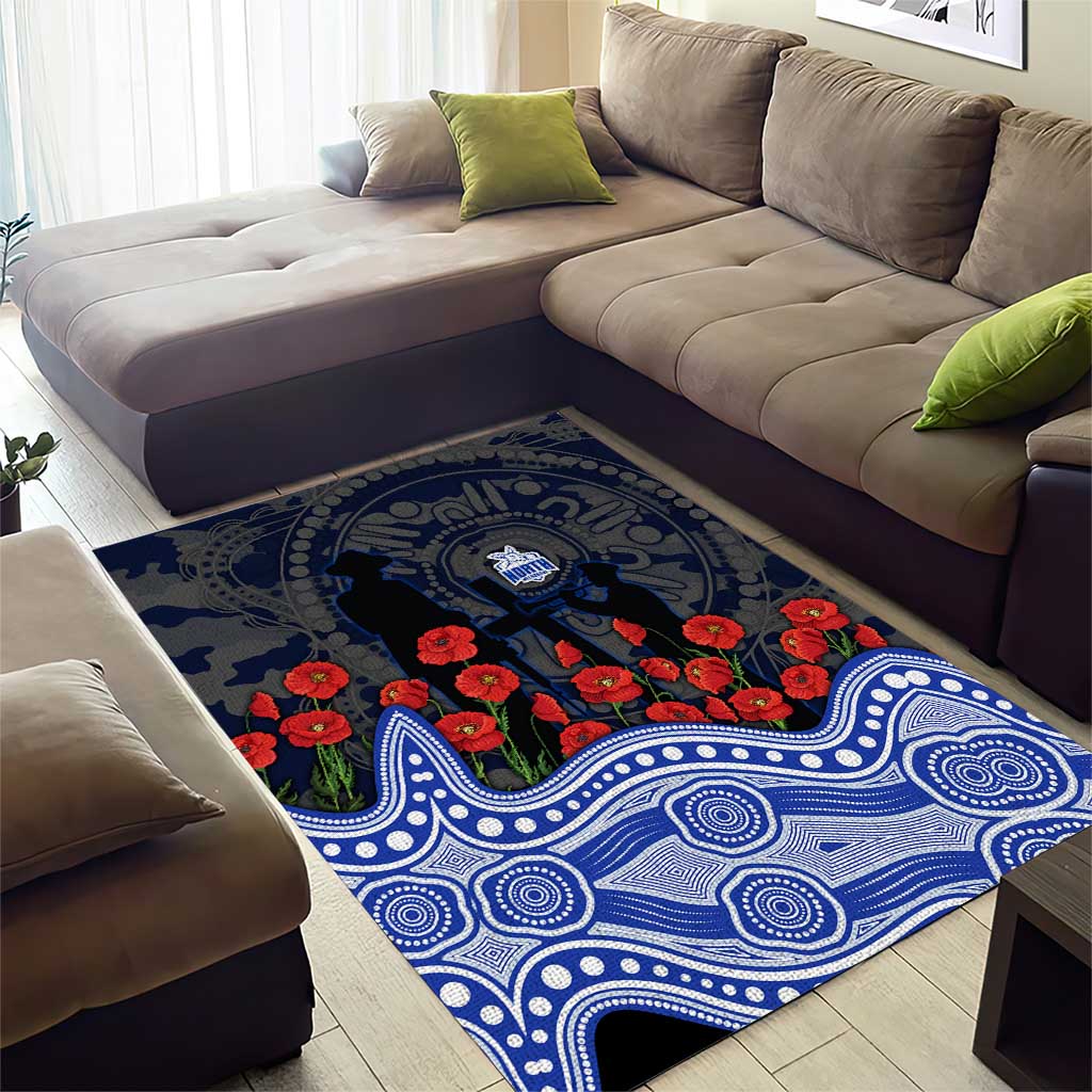 North Melbourne Kangaroos ANZAC Day Area Rug Indigenous Dot Art with Poppy Flower Tribute