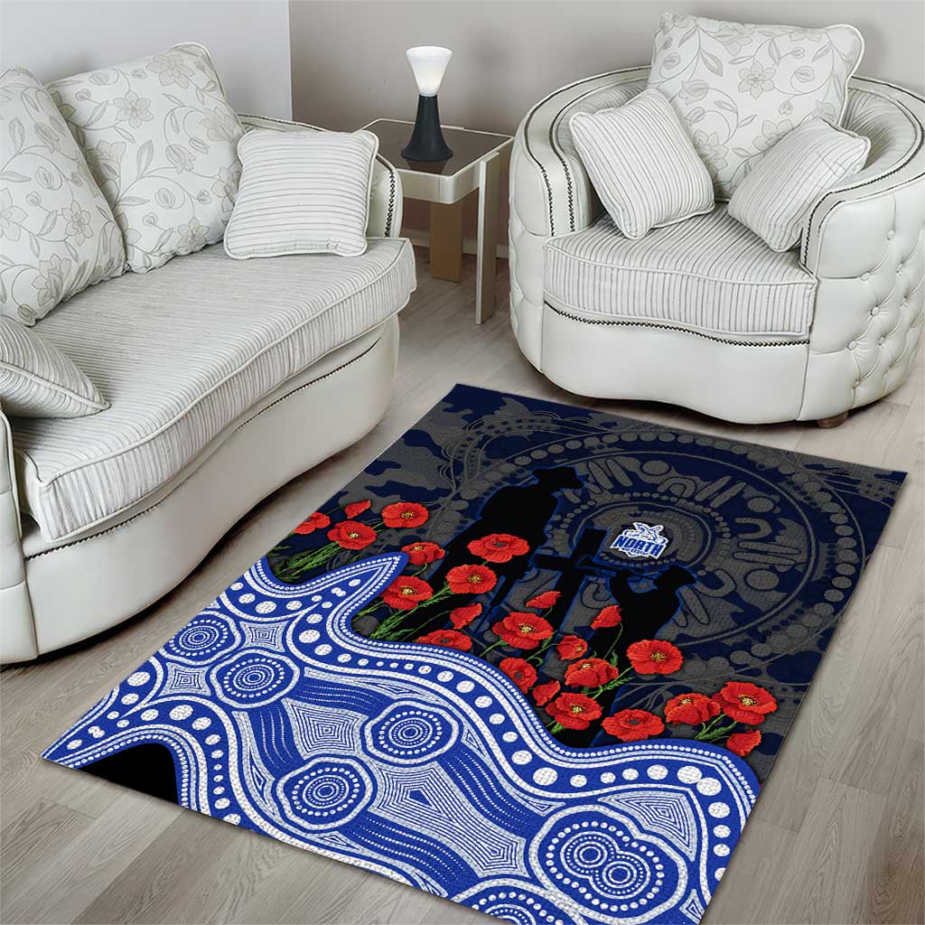 North Melbourne Kangaroos ANZAC Day Area Rug Indigenous Dot Art with Poppy Flower Tribute
