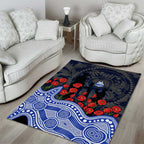 North Melbourne Kangaroos ANZAC Day Area Rug Indigenous Dot Art with Poppy Flower Tribute