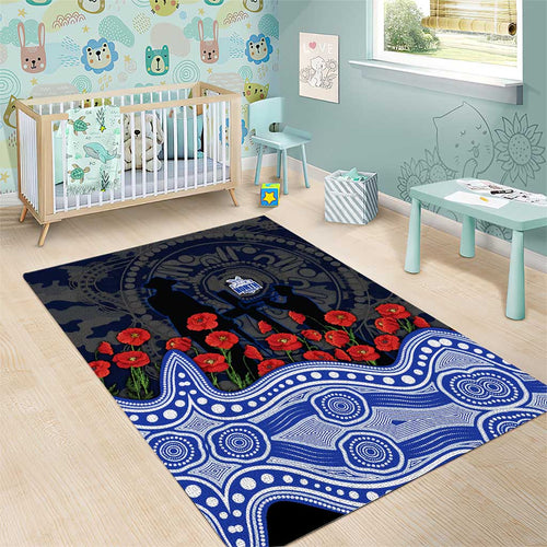 North Melbourne Kangaroos ANZAC Day Area Rug Indigenous Dot Art with Poppy Flower Tribute