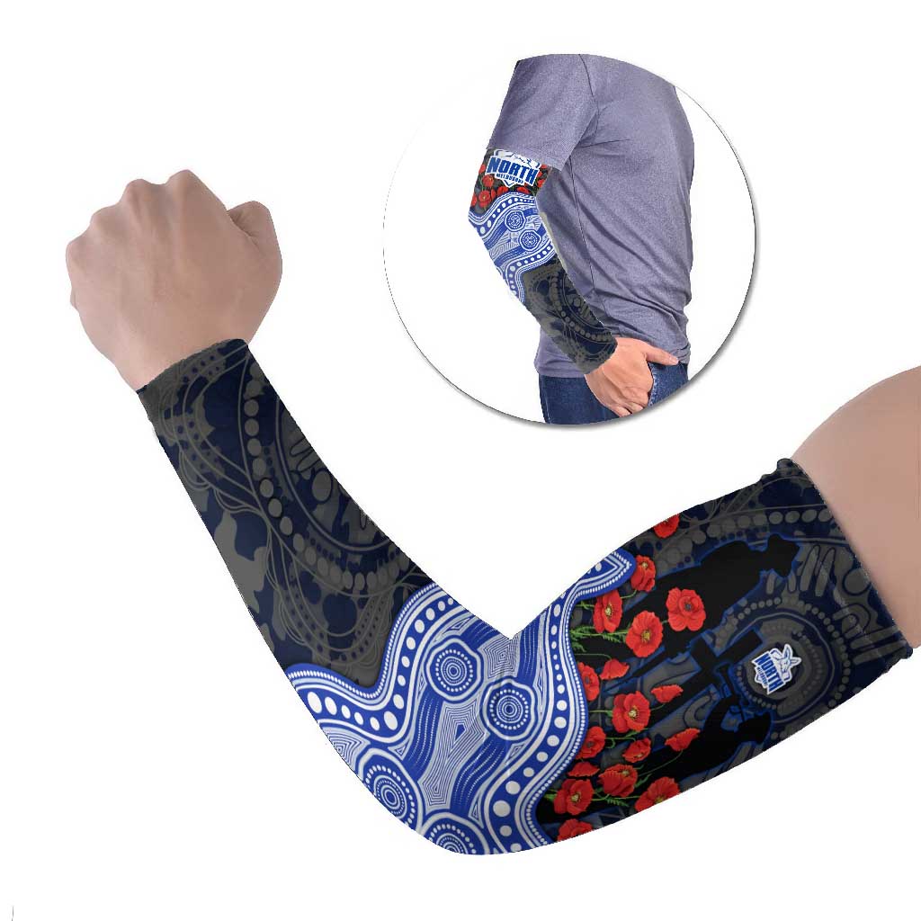 North Melbourne Kangaroos ANZAC Day Arm Sleeves Indigenous Dot Art with Poppy Flower Tribute