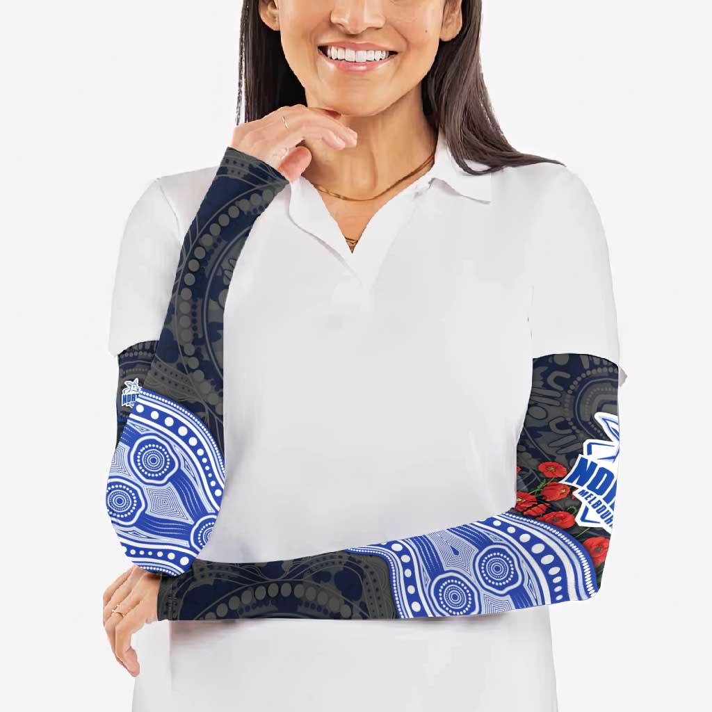 North Melbourne Kangaroos ANZAC Day Arm Sleeves Indigenous Dot Art with Poppy Flower Tribute