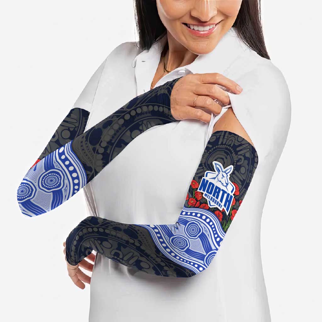 North Melbourne Kangaroos ANZAC Day Arm Sleeves Indigenous Dot Art with Poppy Flower Tribute