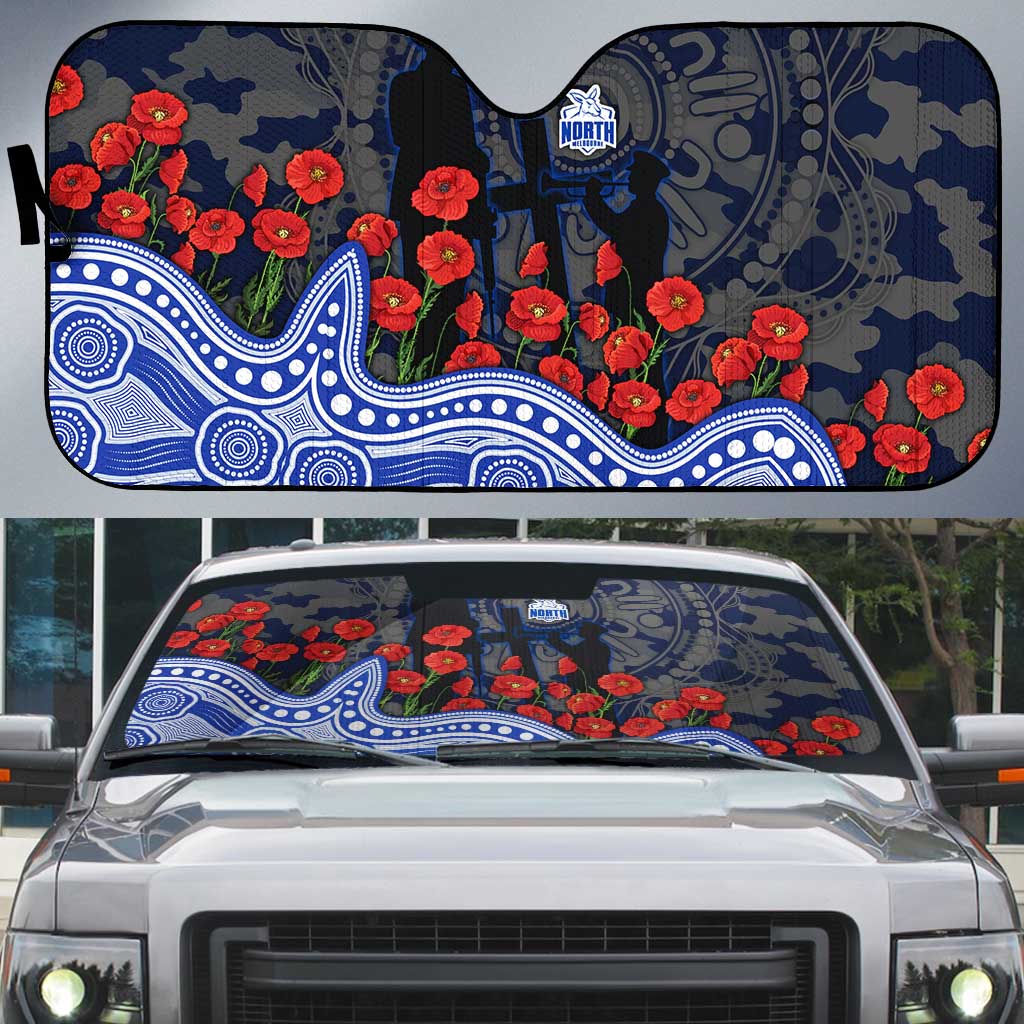 North Melbourne Kangaroos ANZAC Day Auto Sun Shade Indigenous Dot Art with Poppy Flower Tribute