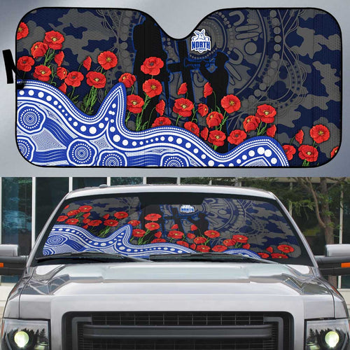 North Melbourne Kangaroos ANZAC Day Auto Sun Shade Indigenous Dot Art with Poppy Flower Tribute