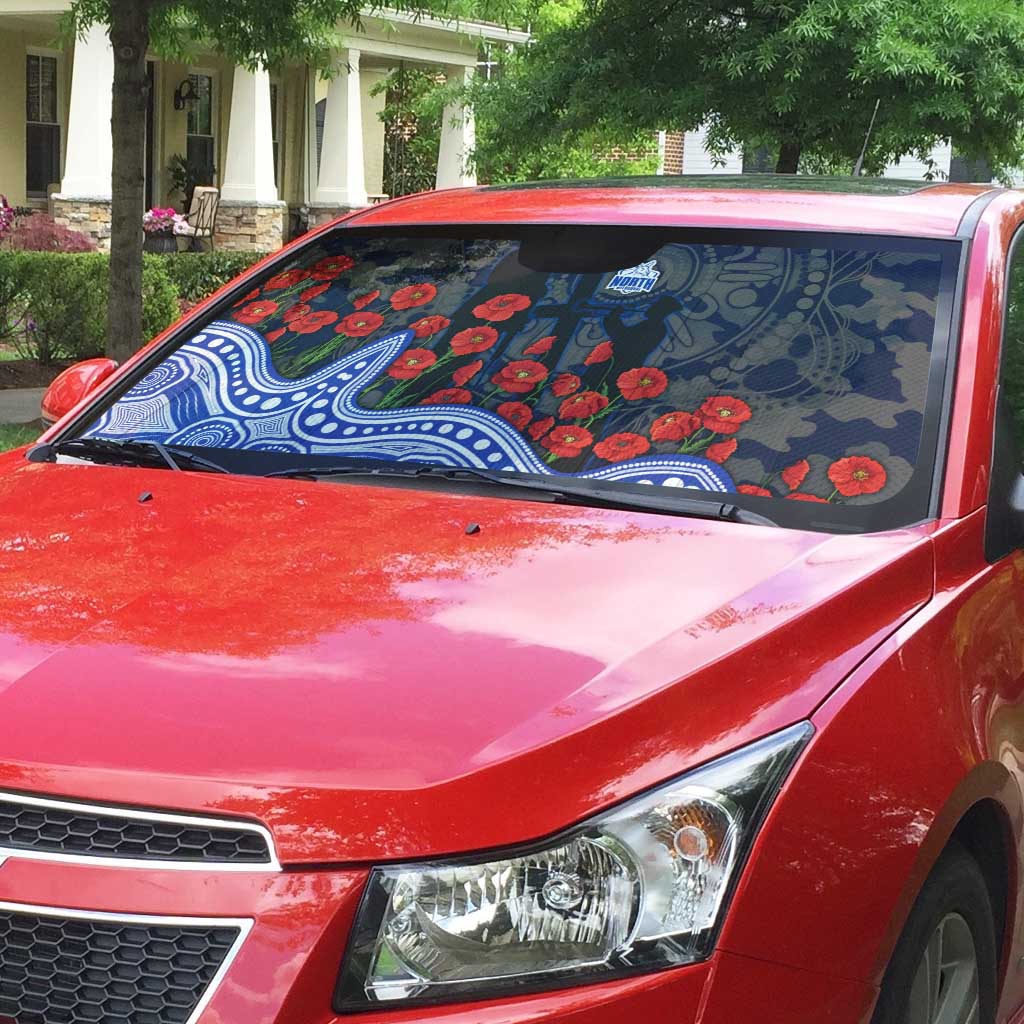 North Melbourne Kangaroos ANZAC Day Auto Sun Shade Indigenous Dot Art with Poppy Flower Tribute