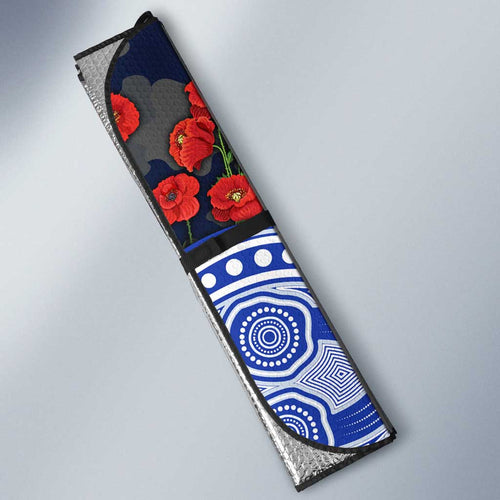 North Melbourne Kangaroos ANZAC Day Auto Sun Shade Indigenous Dot Art with Poppy Flower Tribute