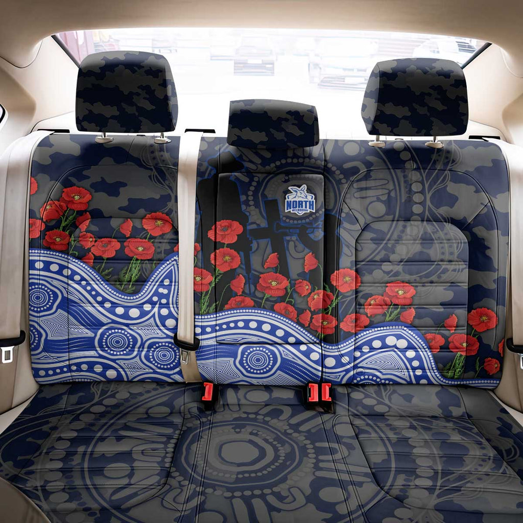 North Melbourne Kangaroos ANZAC Day Back Car Seat Cover Indigenous Dot Art with Poppy Flower Tribute