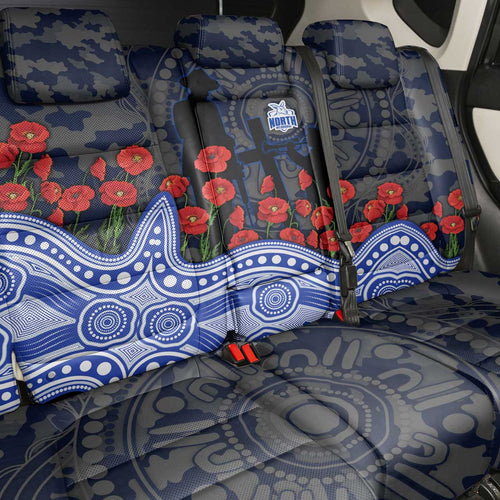 North Melbourne Kangaroos ANZAC Day Back Car Seat Cover Indigenous Dot Art with Poppy Flower Tribute