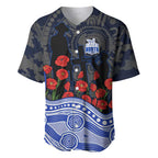 North Melbourne Kangaroos ANZAC Day Baseball Jersey Indigenous Dot Art with Poppy Flower Tribute