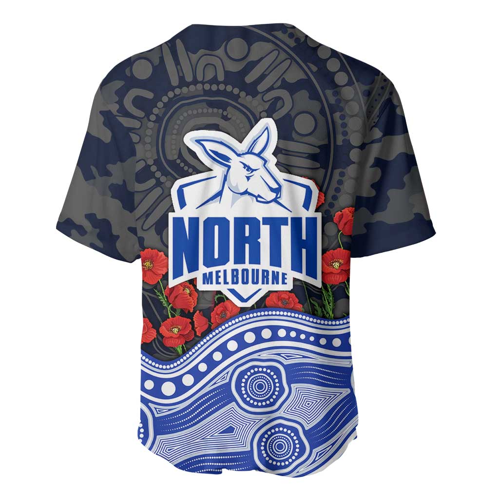 North Melbourne Kangaroos ANZAC Day Baseball Jersey Indigenous Dot Art with Poppy Flower Tribute