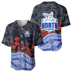 North Melbourne Kangaroos ANZAC Day Baseball Jersey Indigenous Dot Art with Poppy Flower Tribute