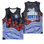 North Melbourne Kangaroos ANZAC Day Basketball Jersey Indigenous Dot Art with Poppy Flower Tribute