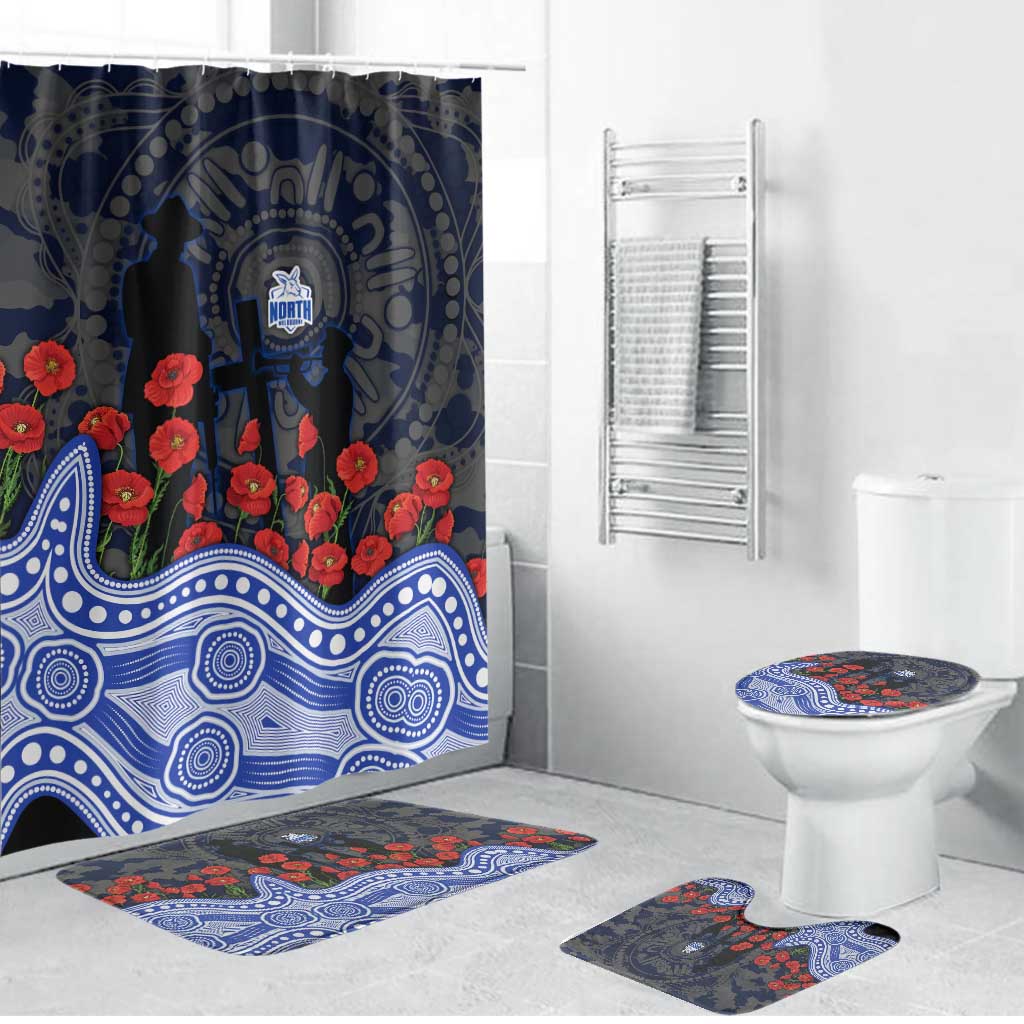 North Melbourne Kangaroos ANZAC Day Bathroom Set Indigenous Dot Art with Poppy Flower Tribute