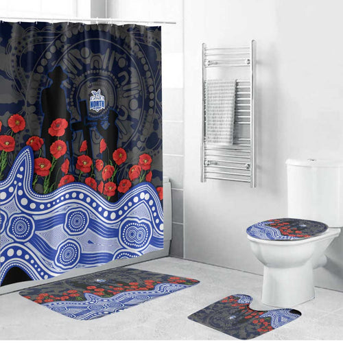 North Melbourne Kangaroos ANZAC Day Bathroom Set Indigenous Dot Art with Poppy Flower Tribute