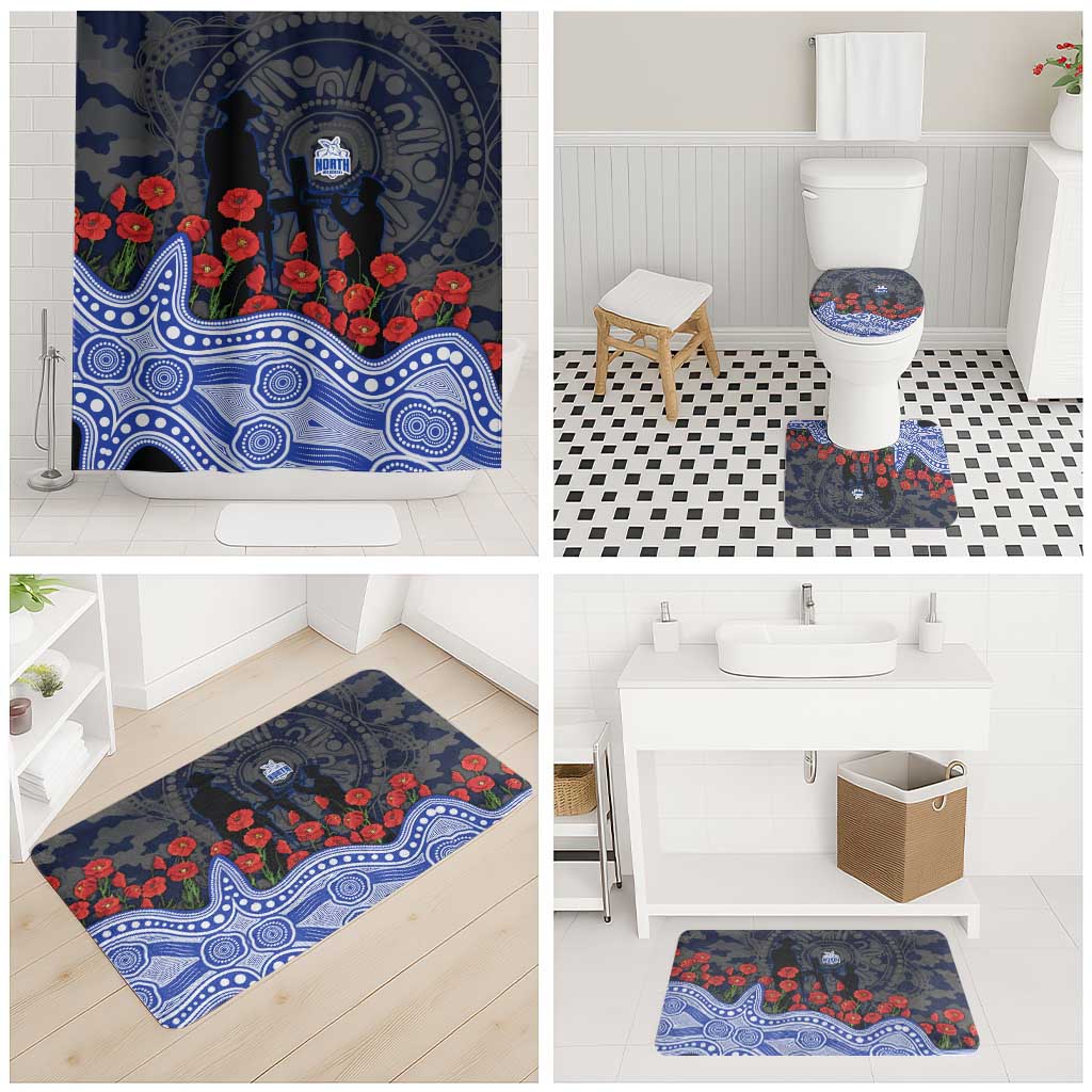 North Melbourne Kangaroos ANZAC Day Bathroom Set Indigenous Dot Art with Poppy Flower Tribute