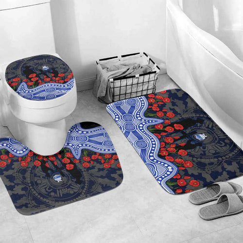 North Melbourne Kangaroos ANZAC Day Bathroom Set Indigenous Dot Art with Poppy Flower Tribute