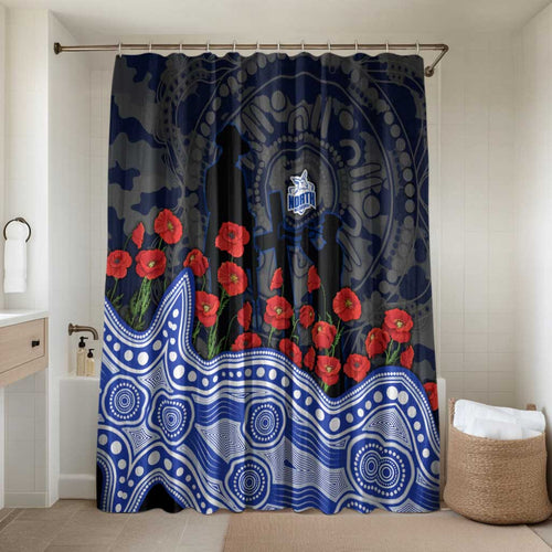 North Melbourne Kangaroos ANZAC Day Bathroom Set Indigenous Dot Art with Poppy Flower Tribute