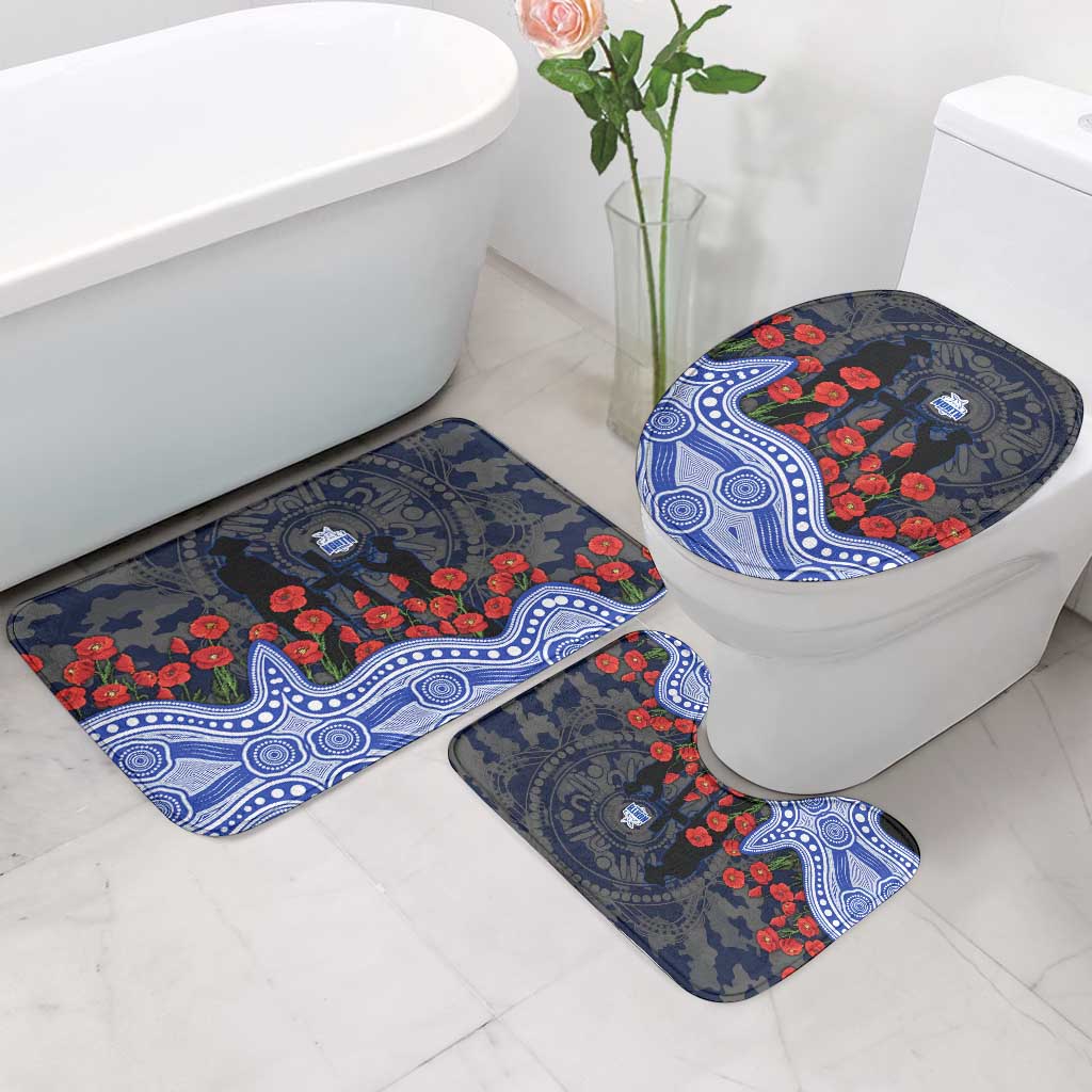 North Melbourne Kangaroos ANZAC Day Bathroom Set Indigenous Dot Art with Poppy Flower Tribute
