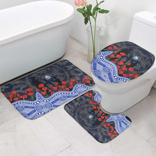 North Melbourne Kangaroos ANZAC Day Bathroom Set Indigenous Dot Art with Poppy Flower Tribute
