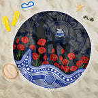 North Melbourne Kangaroos ANZAC Day Beach Blanket Indigenous Dot Art with Poppy Flower Tribute
