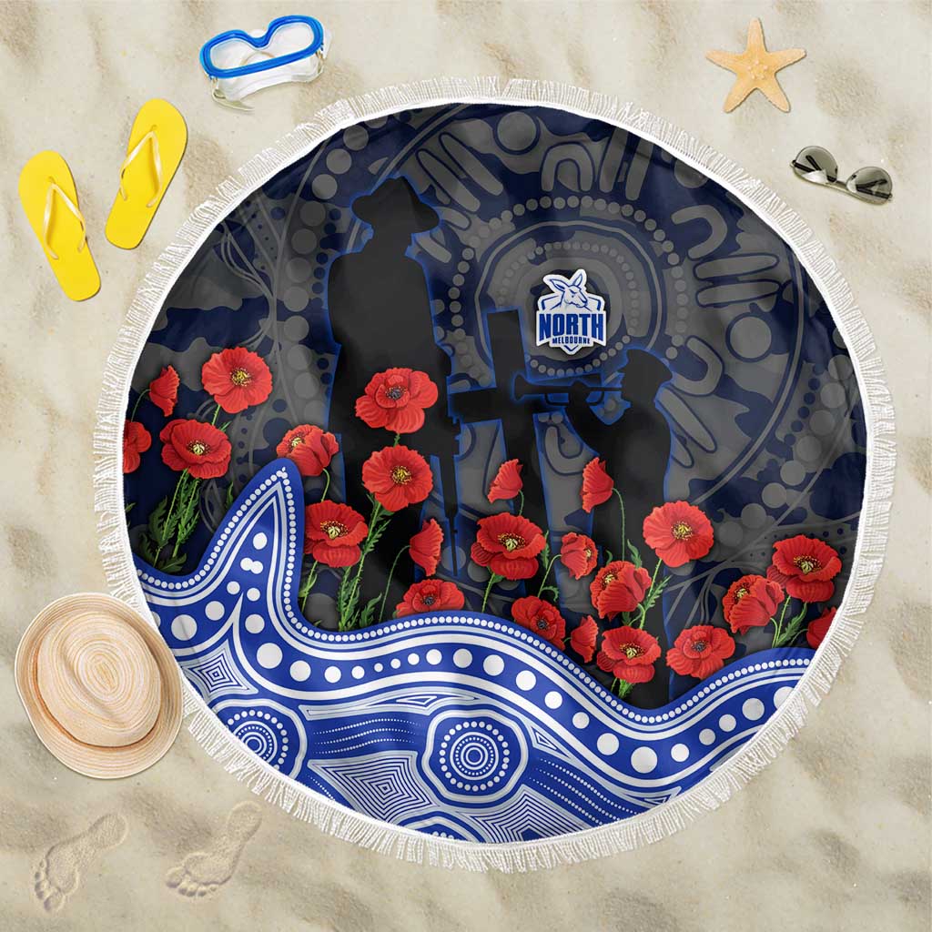 North Melbourne Kangaroos ANZAC Day Beach Blanket Indigenous Dot Art with Poppy Flower Tribute
