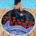 North Melbourne Kangaroos ANZAC Day Beach Blanket Indigenous Dot Art with Poppy Flower Tribute