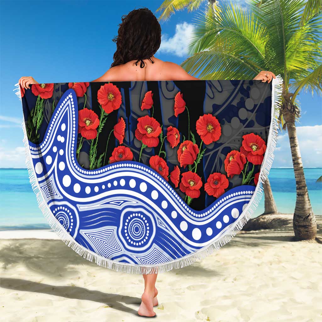 North Melbourne Kangaroos ANZAC Day Beach Blanket Indigenous Dot Art with Poppy Flower Tribute