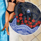 North Melbourne Kangaroos ANZAC Day Beach Blanket Indigenous Dot Art with Poppy Flower Tribute