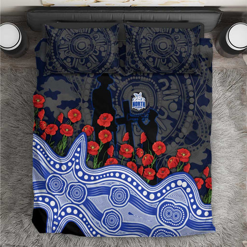North Melbourne Kangaroos ANZAC Day Bedding Set Indigenous Dot Art with Poppy Flower Tribute