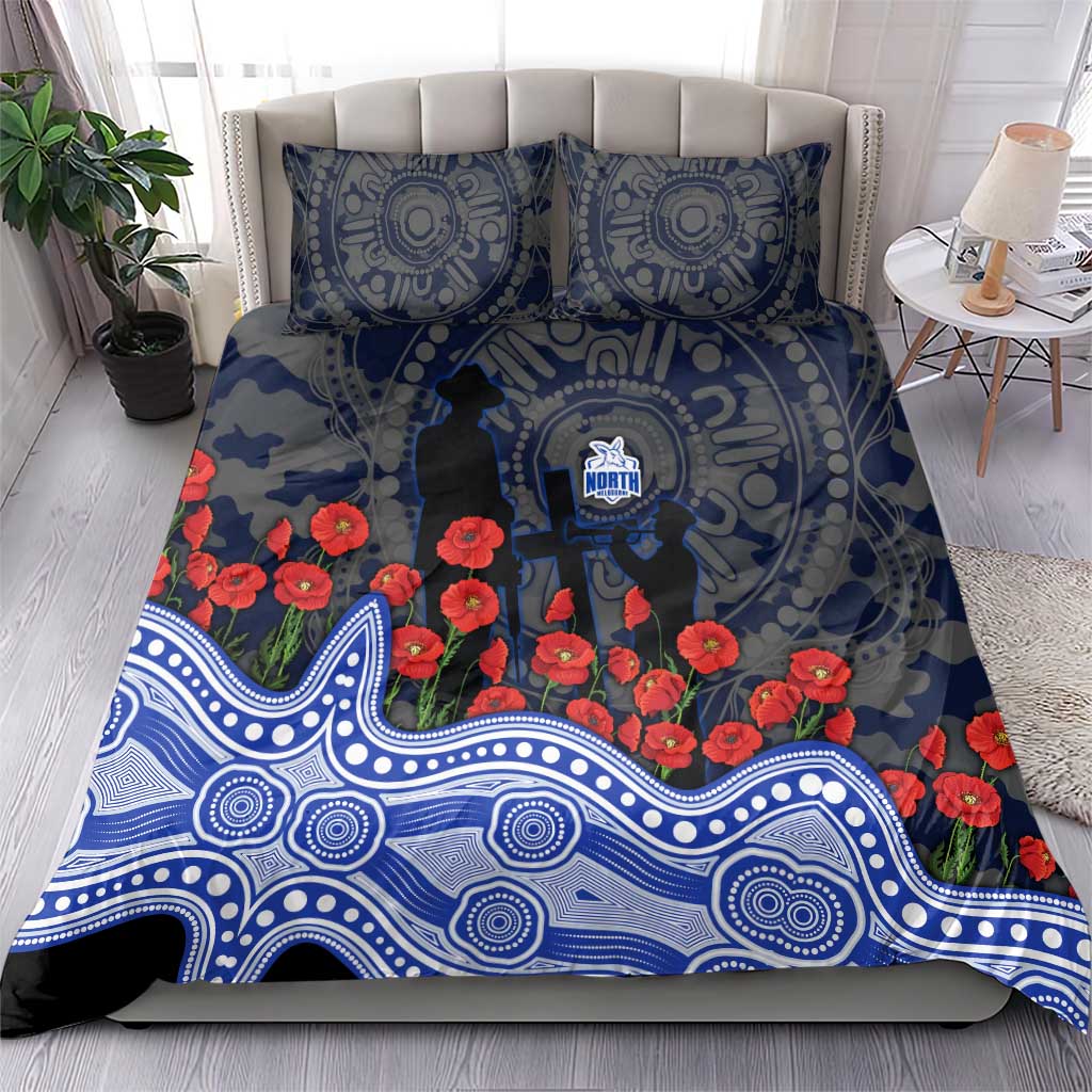 North Melbourne Kangaroos ANZAC Day Bedding Set Indigenous Dot Art with Poppy Flower Tribute