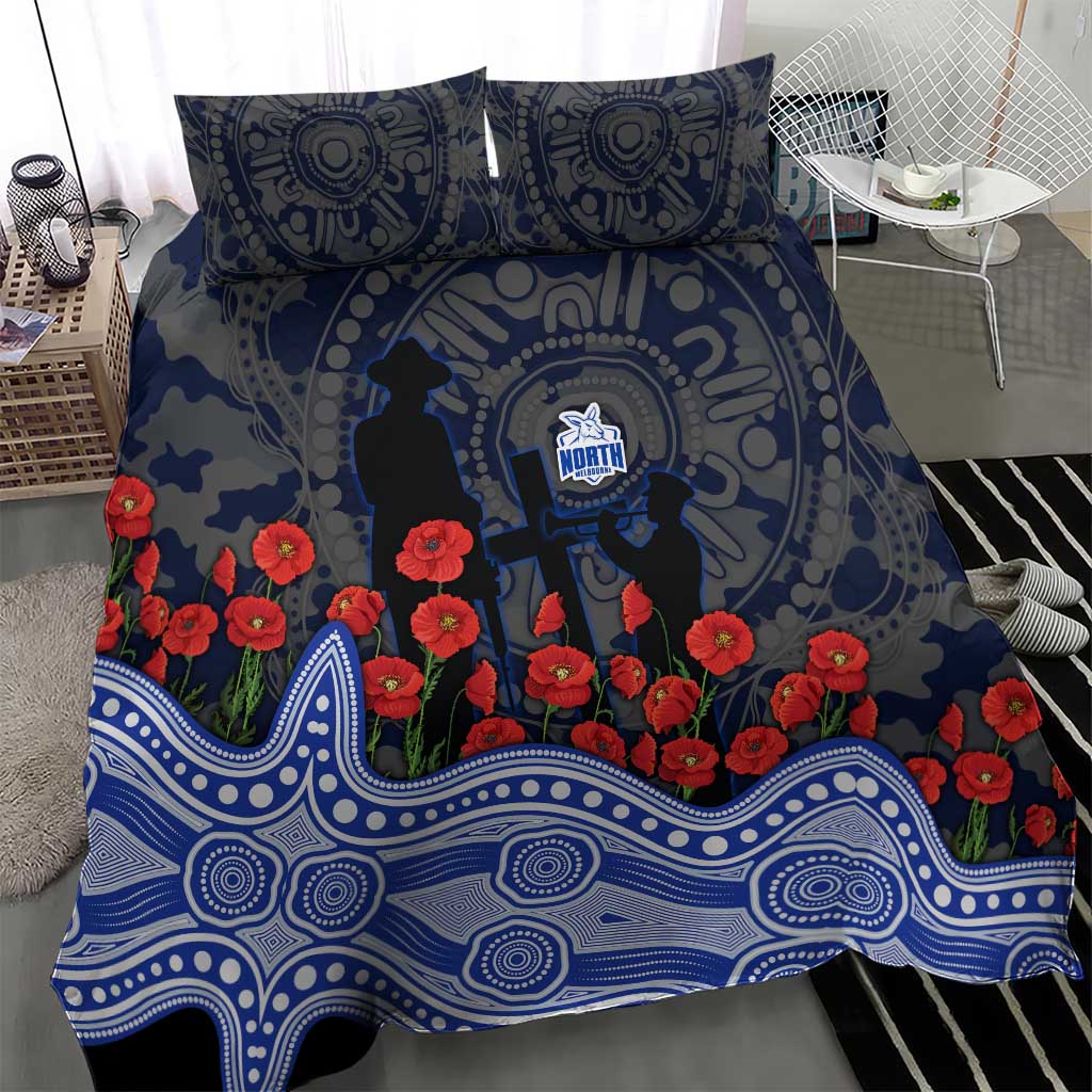 North Melbourne Kangaroos ANZAC Day Bedding Set Indigenous Dot Art with Poppy Flower Tribute