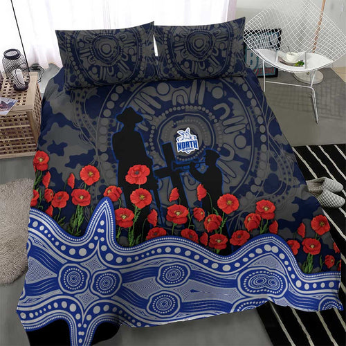 North Melbourne Kangaroos ANZAC Day Bedding Set Indigenous Dot Art with Poppy Flower Tribute
