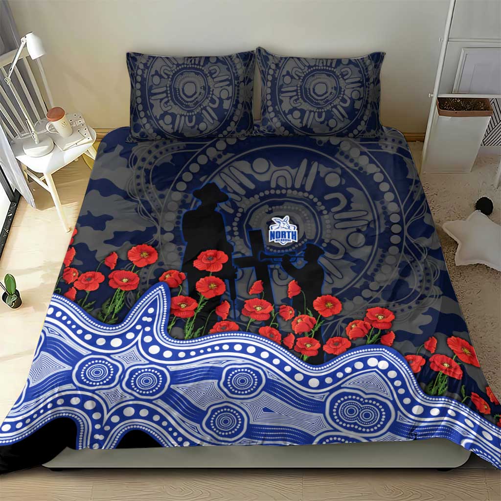 North Melbourne Kangaroos ANZAC Day Bedding Set Indigenous Dot Art with Poppy Flower Tribute