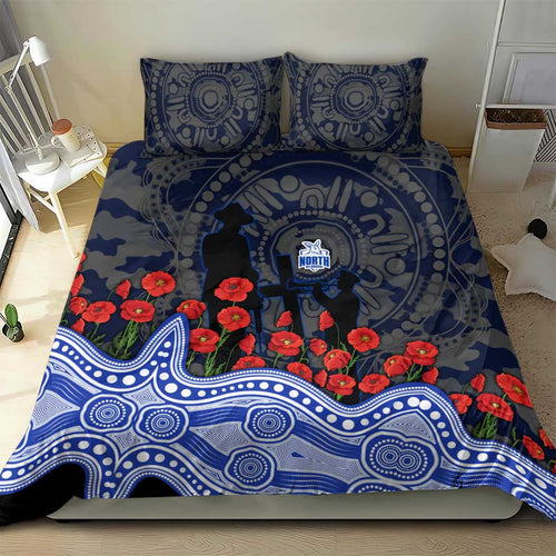 North Melbourne Kangaroos ANZAC Day Bedding Set Indigenous Dot Art with Poppy Flower Tribute