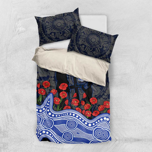 North Melbourne Kangaroos ANZAC Day Bedding Set Indigenous Dot Art with Poppy Flower Tribute