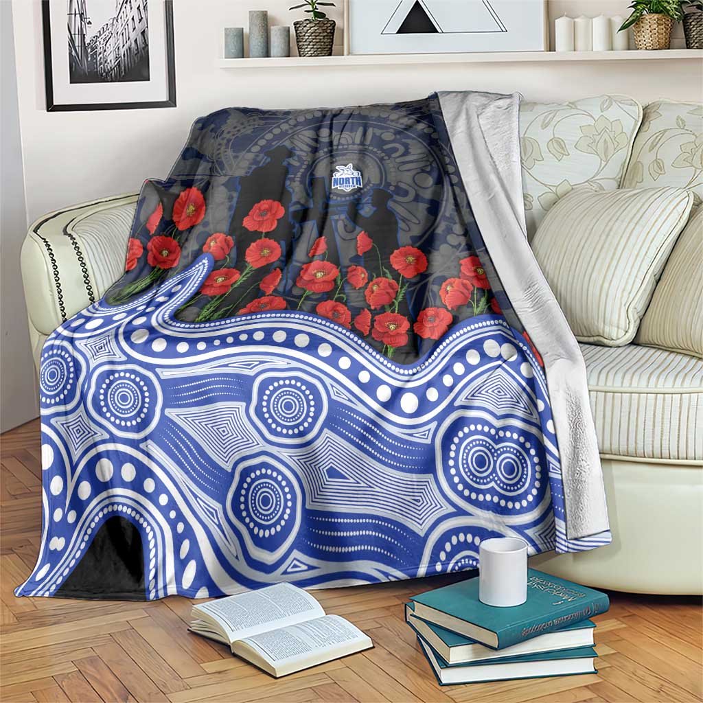 North Melbourne Kangaroos ANZAC Day Blanket Indigenous Dot Art with Poppy Flower Tribute