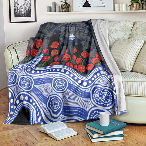 North Melbourne Kangaroos ANZAC Day Blanket Indigenous Dot Art with Poppy Flower Tribute
