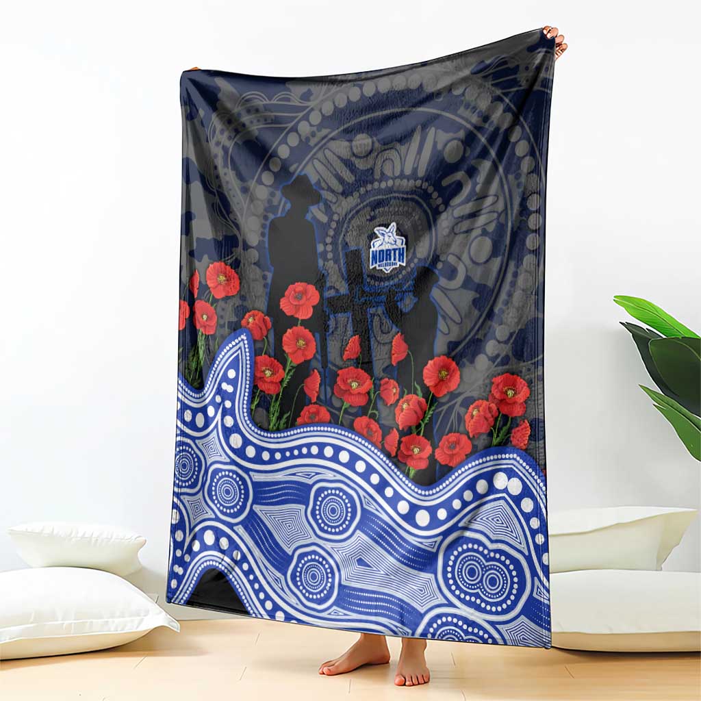 North Melbourne Kangaroos ANZAC Day Blanket Indigenous Dot Art with Poppy Flower Tribute