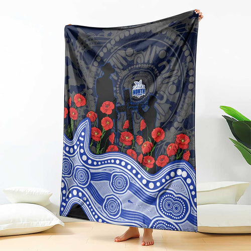 North Melbourne Kangaroos ANZAC Day Blanket Indigenous Dot Art with Poppy Flower Tribute