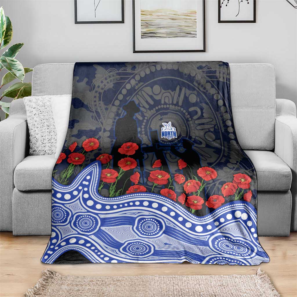 North Melbourne Kangaroos ANZAC Day Blanket Indigenous Dot Art with Poppy Flower Tribute