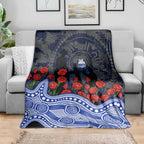 North Melbourne Kangaroos ANZAC Day Blanket Indigenous Dot Art with Poppy Flower Tribute