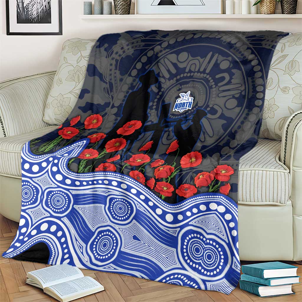 North Melbourne Kangaroos ANZAC Day Blanket Indigenous Dot Art with Poppy Flower Tribute