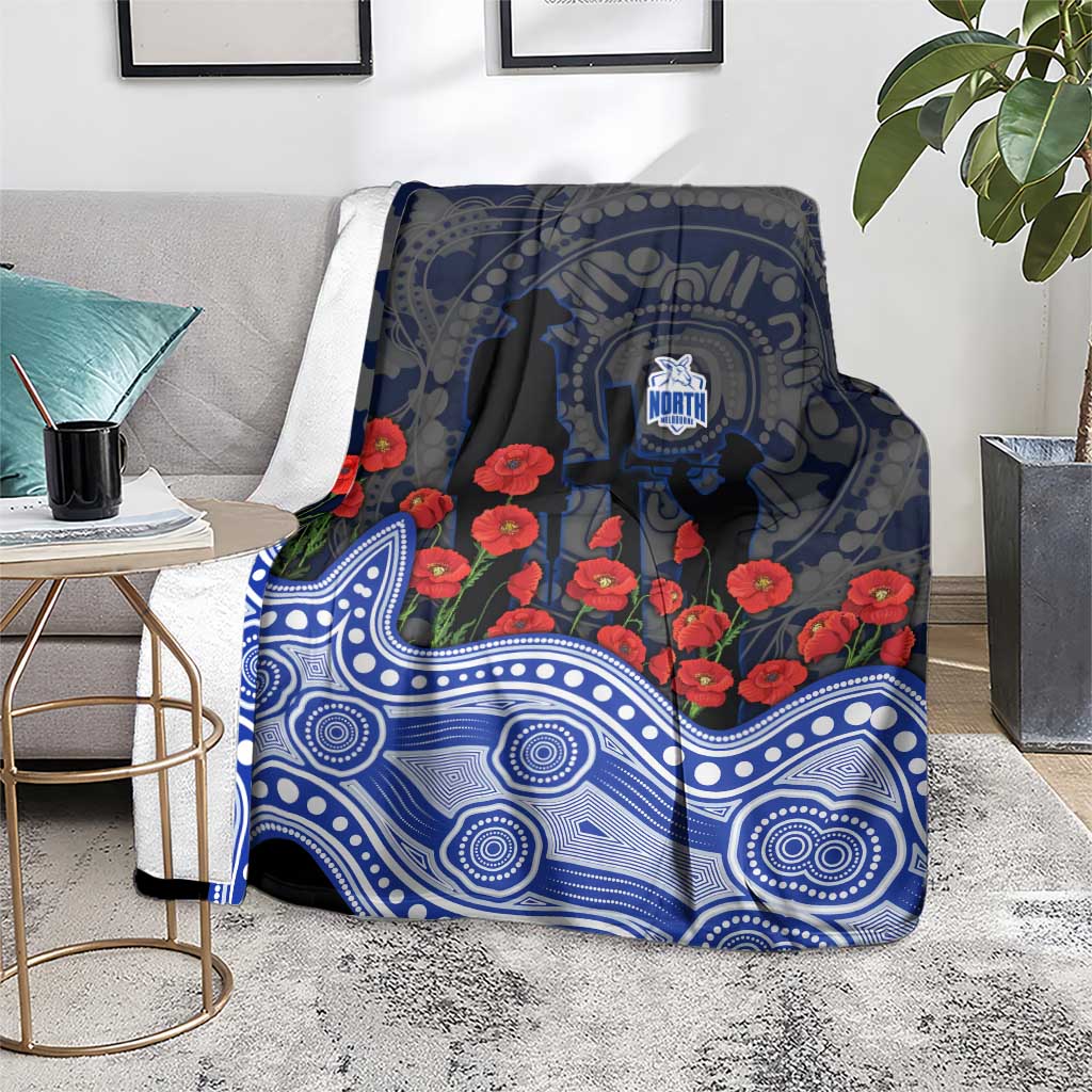 North Melbourne Kangaroos ANZAC Day Blanket Indigenous Dot Art with Poppy Flower Tribute